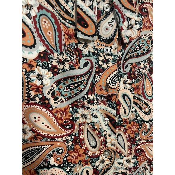 Vintage 70s Queens Casuals Earthtone Paisley Abstract Secretary Disco Pussybow - Picture 5 of 6